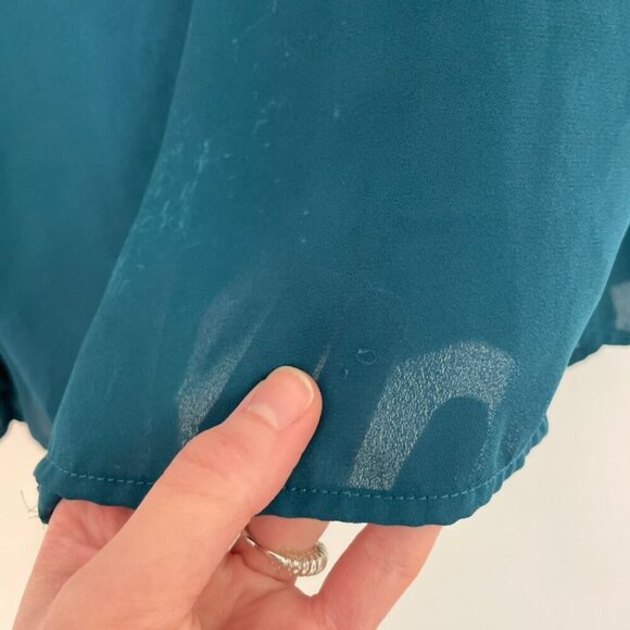 TORRID 2 Plus Size Lace Inset Georgette Blouse Solid Teal Blue Green Long Sleeve - Picture 9 of 16